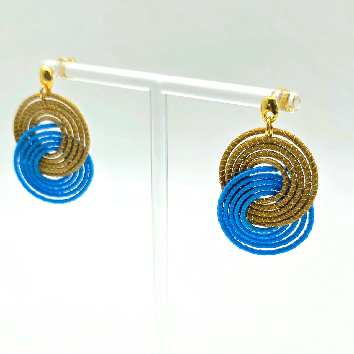 Ohrringe "Gold Gras" gold/blau