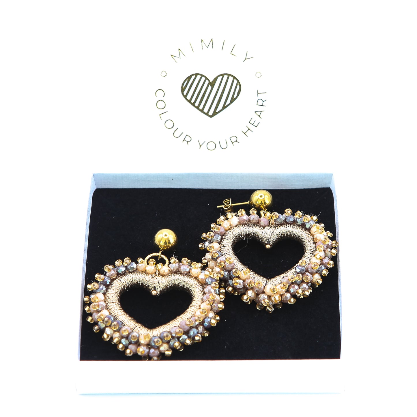 Ohrringe "Herzerl" Champagner/Gold Kugel