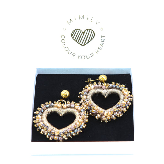 Ohrringe "Herzerl" Champagner/Gold Kugel