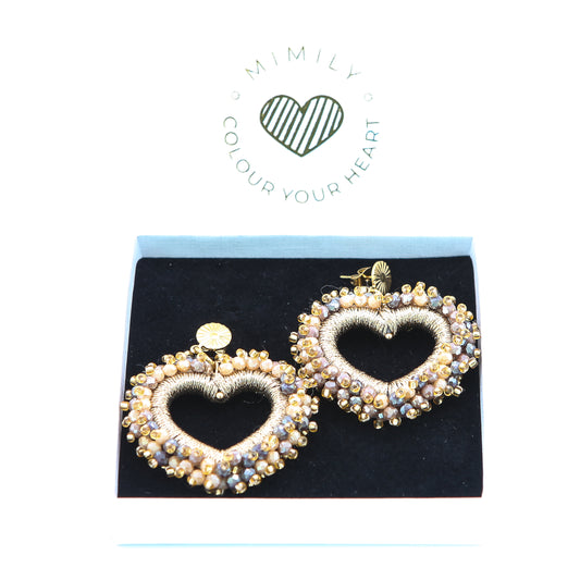 Ohrringe "Herzerl" Champagner/Gold flach