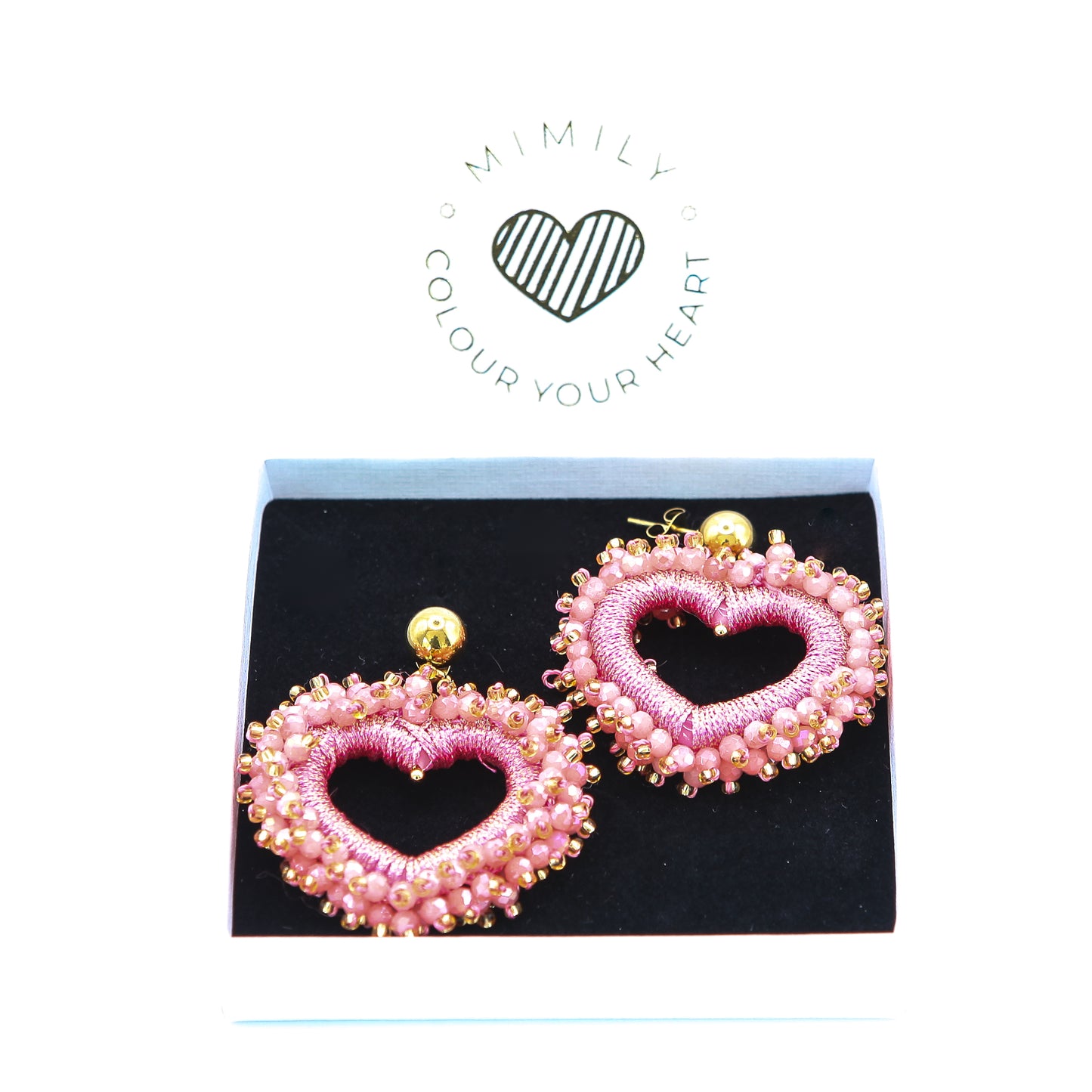 Ohrringe "Herzerl" Lachs/Rose Kugel