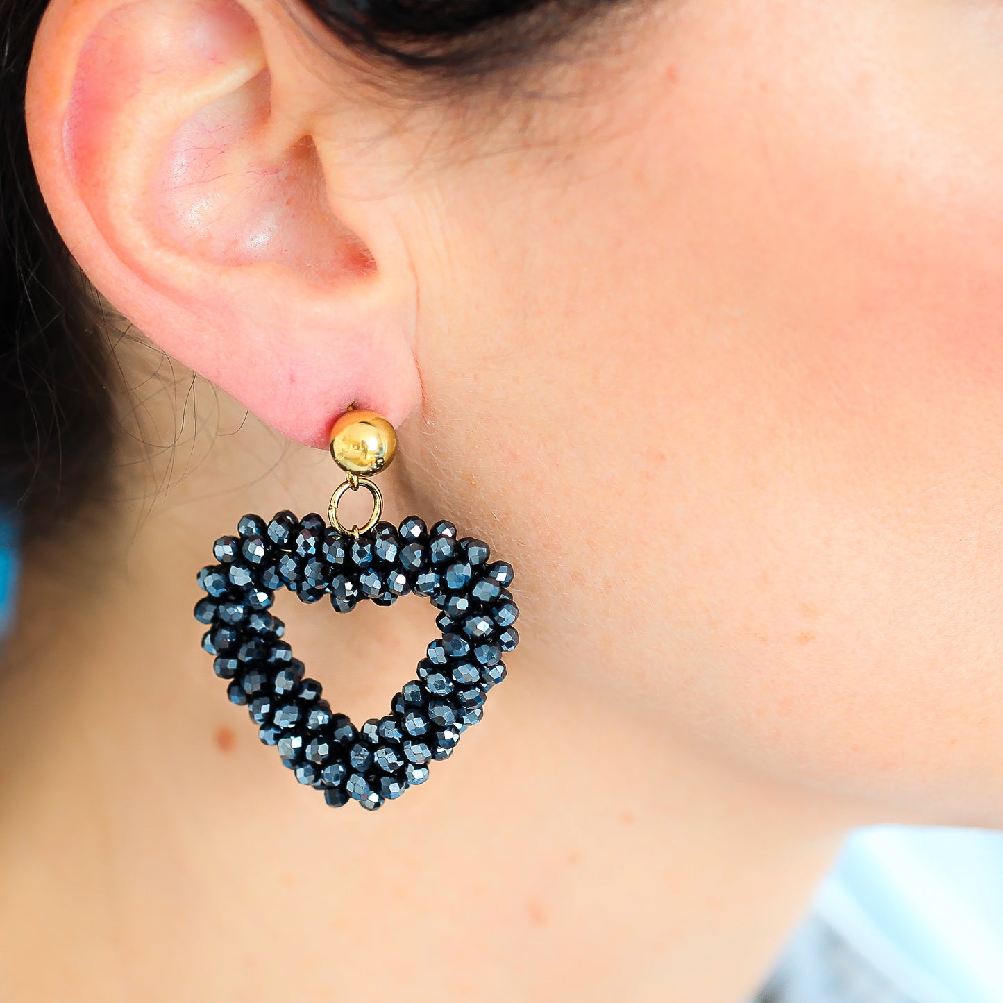 Ohrringe "Funkelherz" Nachtblau Kugel