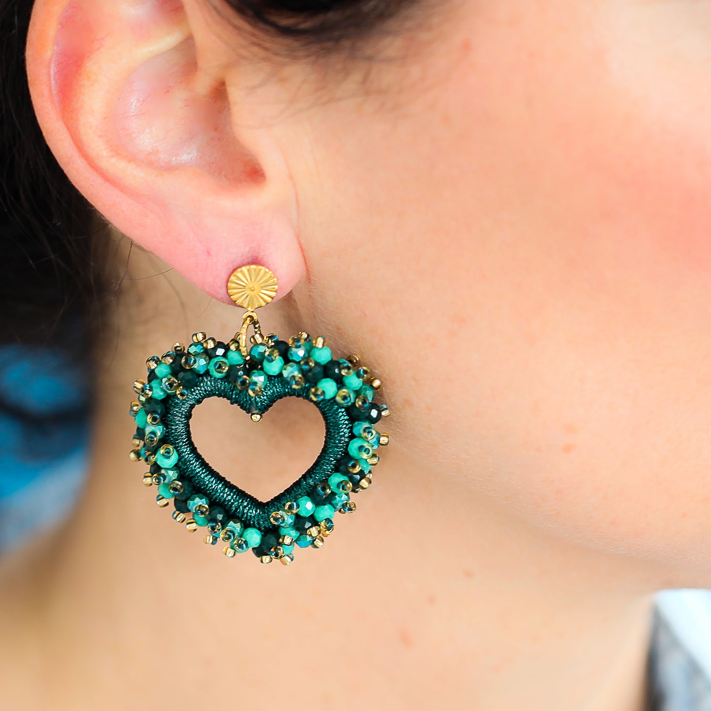 Ohrringe "Herzerl" Champagner/Gold flach