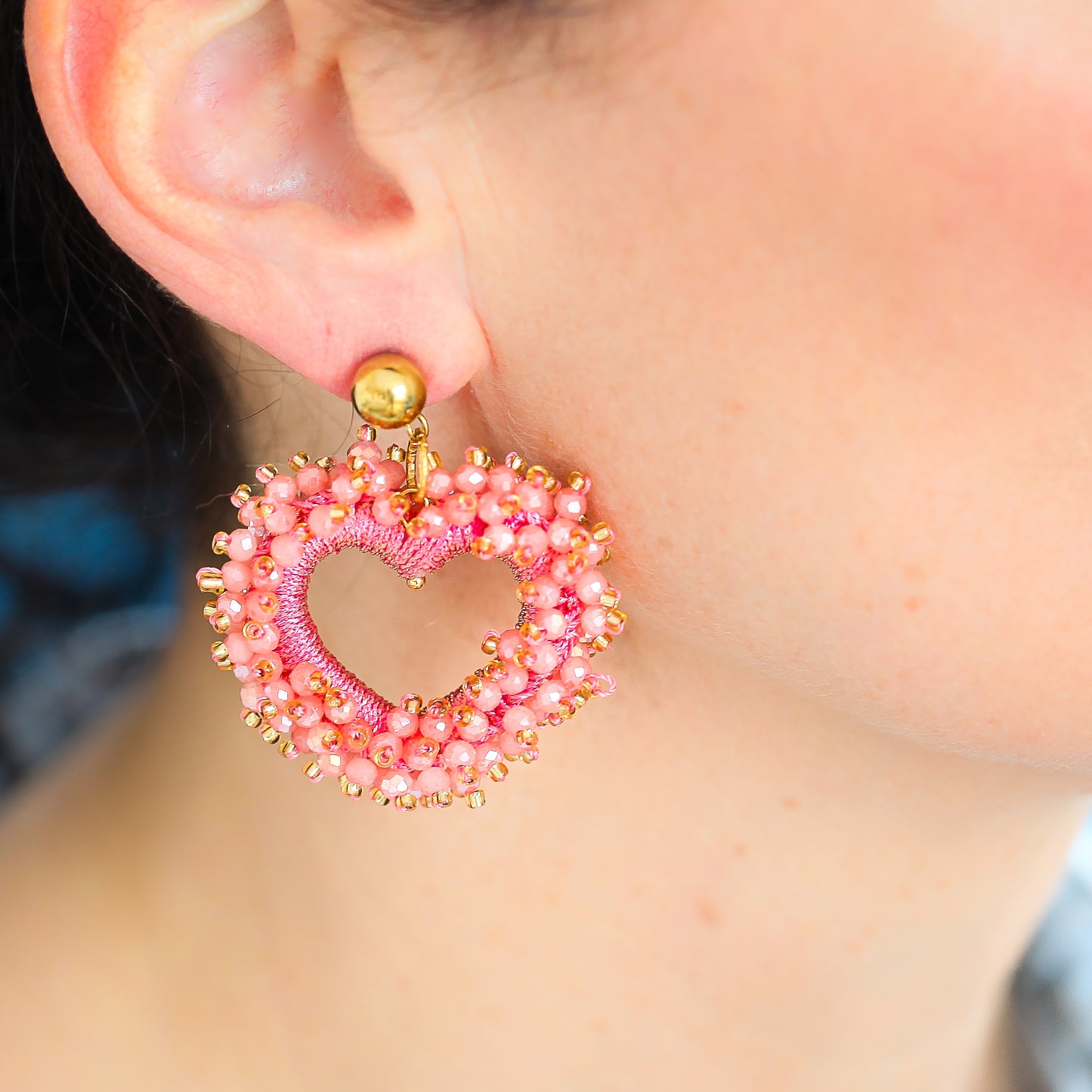 Ohrringe "Herzerl" Champagner/Gold Kugel