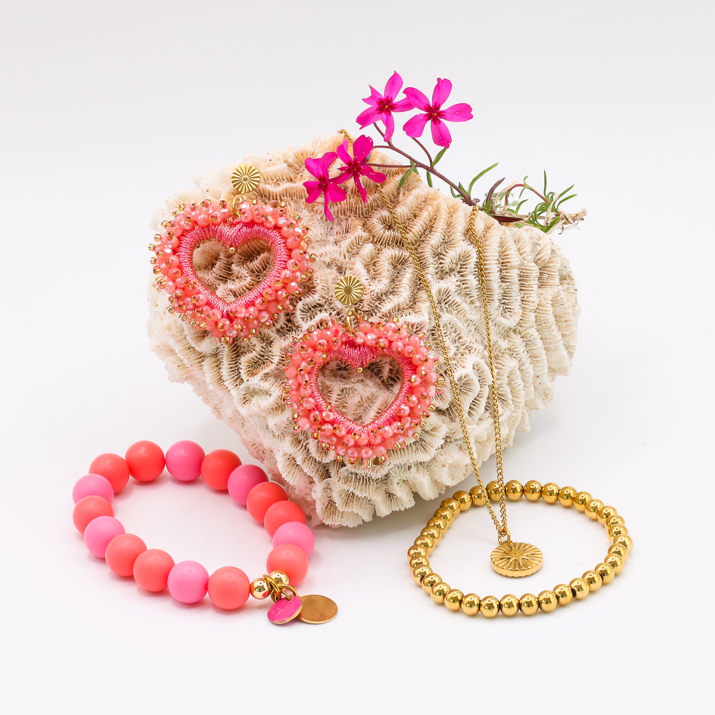 Ohrringe "Herzerl" Lachs/Rose flach