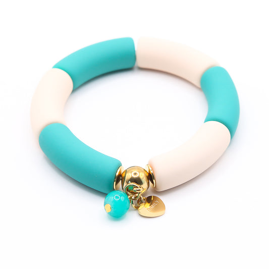 Armreifen MATT Acryl "türkis/weiss"