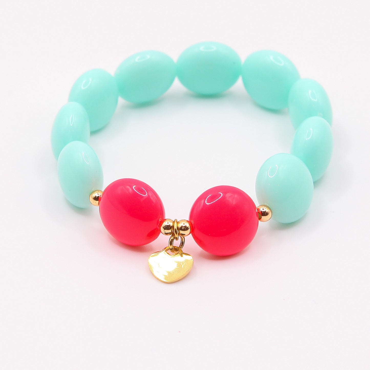 Armband Schokolinsen "hellblau/coral"