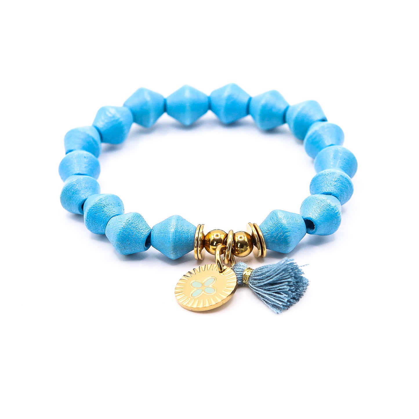 Armband "Akazienholz" gedrechselt (Blume blau)