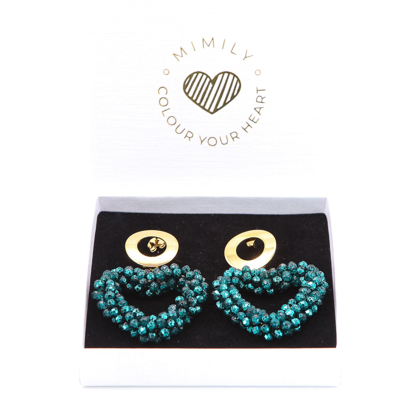 Ohrringe "Funkelherz" Petrolgrün