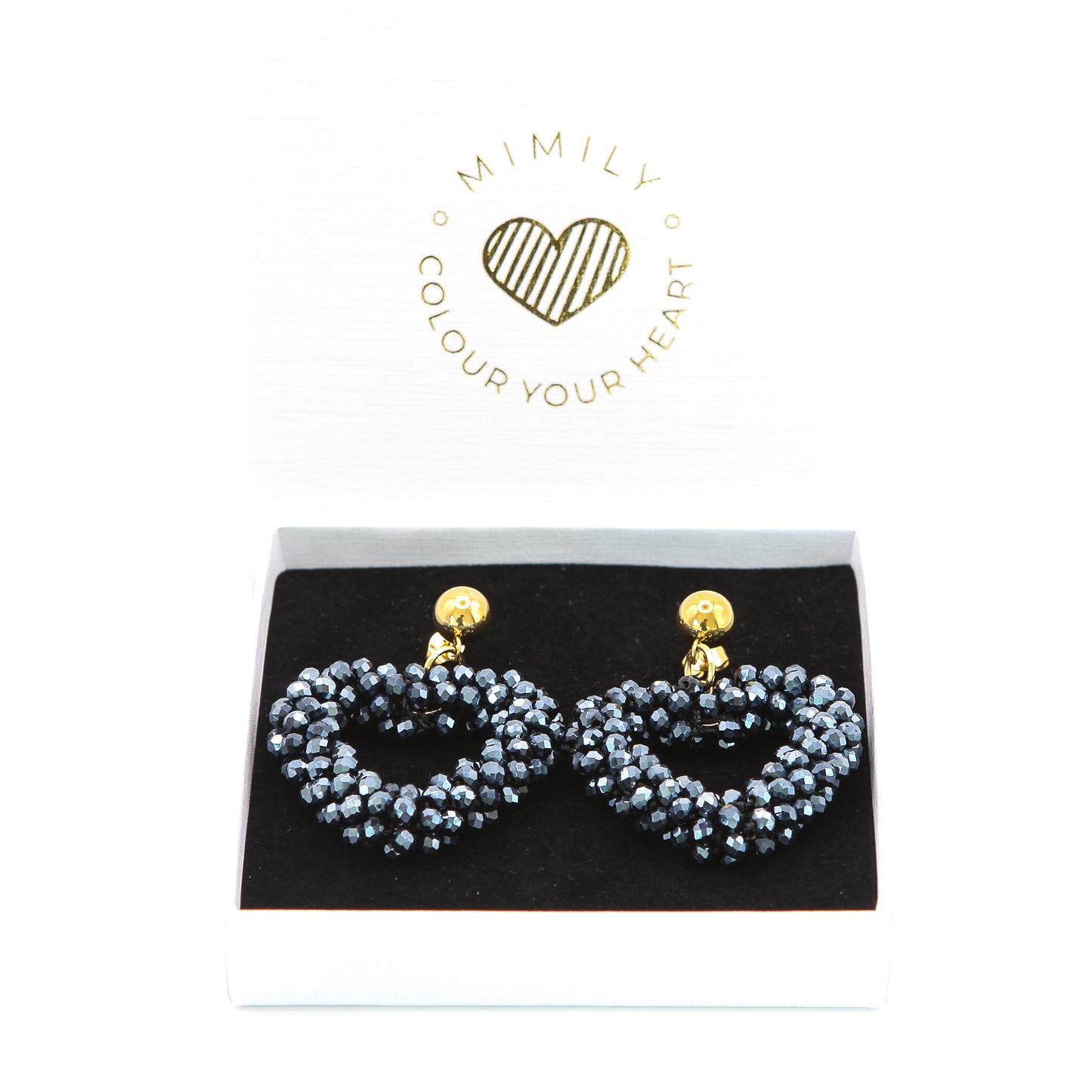 Ohrringe "Funkelherz" Nachtblau Kugel