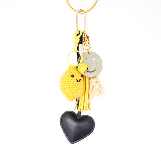 Bag Charm Heart black/yellow/olive